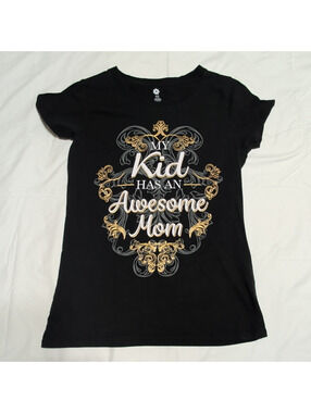Women's Black Graphic Print "My Kid Has An Awesome Mom" Crew Neck Tee Size S